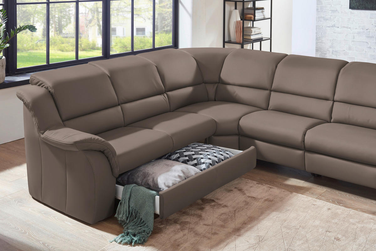 ECKSOFA  in Echtleder Fango  260/324 cm  - Fango/Schwarz, KONVENTIONELL, Leder/Kunststoff (260/324cm) - Cantus