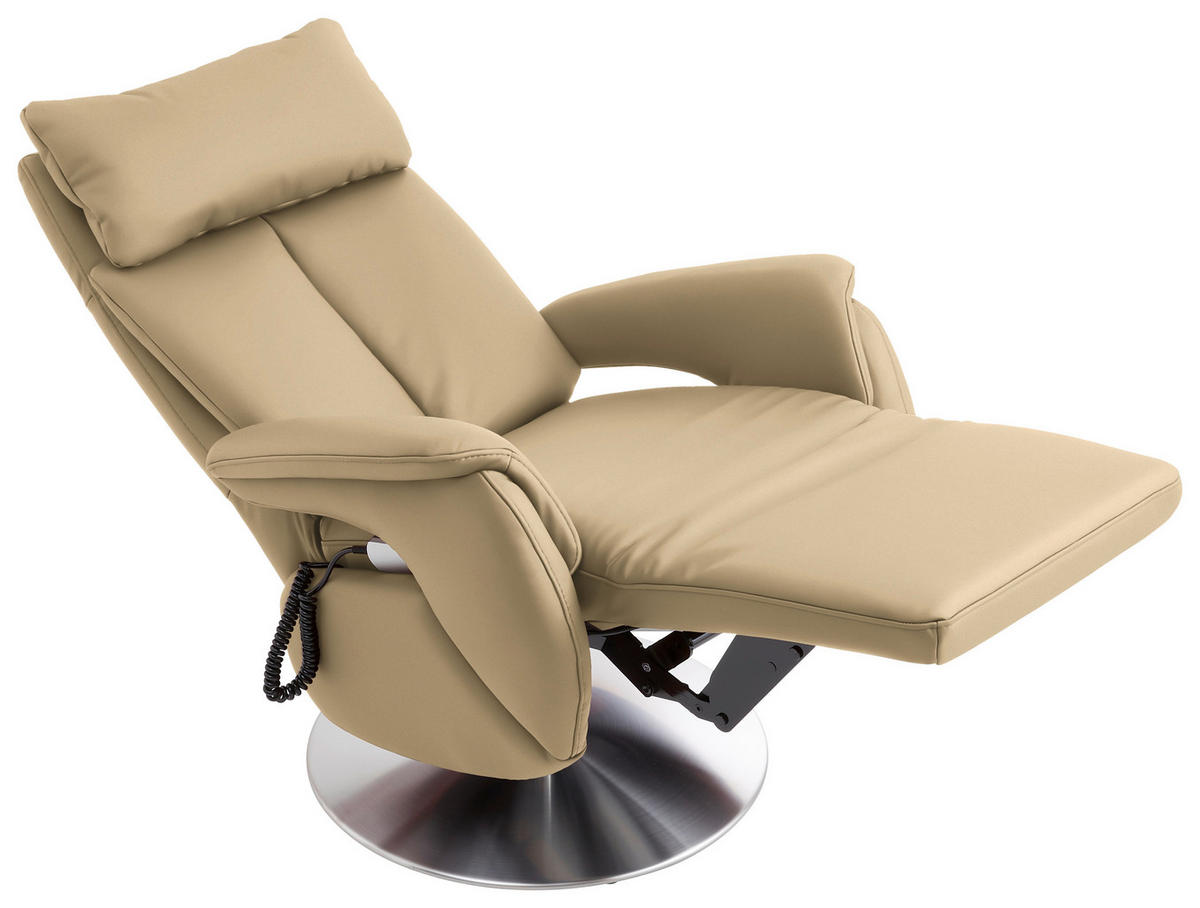 RELAXSESSEL in Leder Beige  - Edelstahlfarben/Beige, Konventionell, Leder/Metall (78/110/81cm) - Cantus