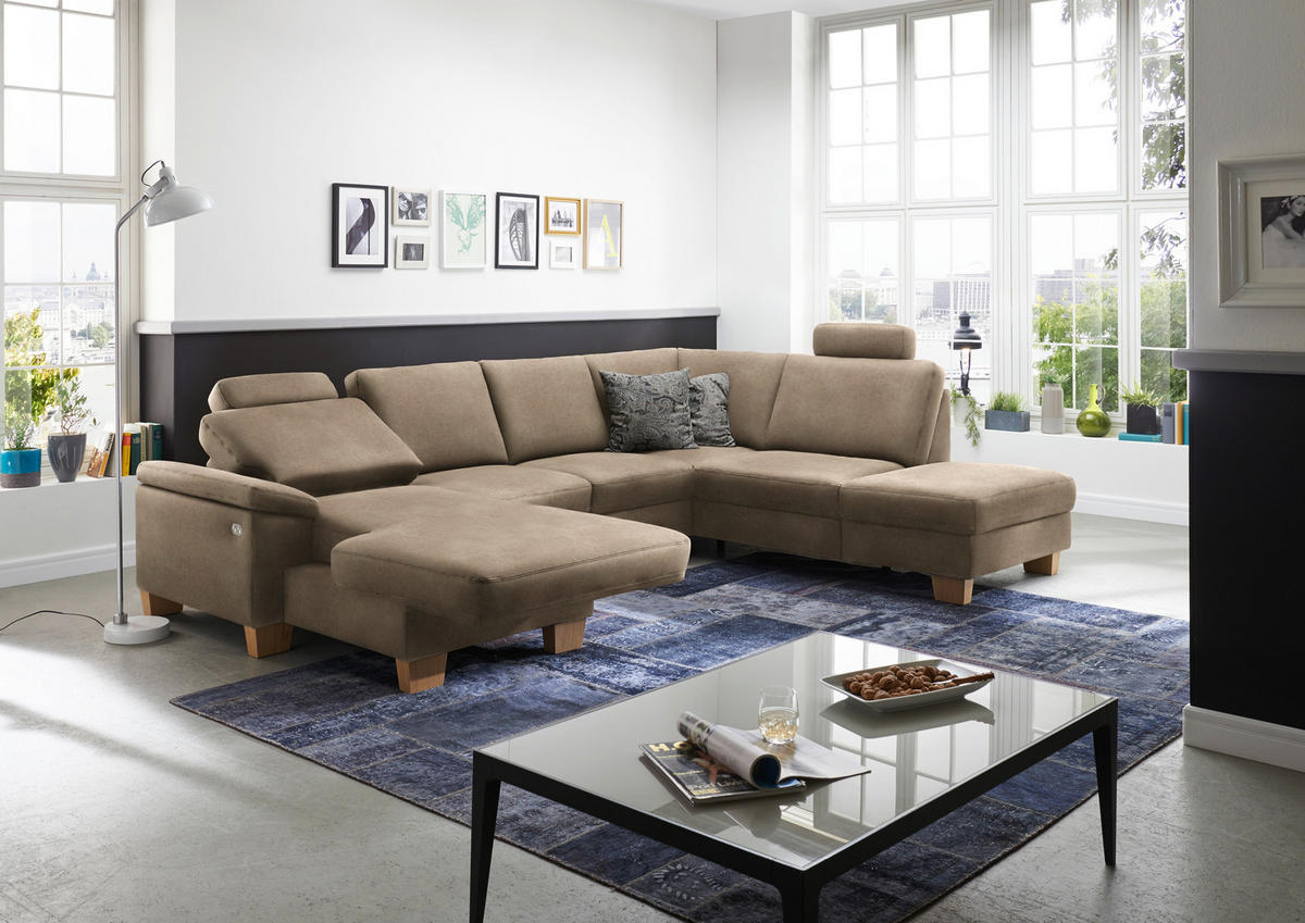 WOHNLANDSCHAFT in Velours Hellbraun  - Hellbraun/Eichefarben, Konventionell, Holz/Textil (167/316/235cm) - Beldomo System