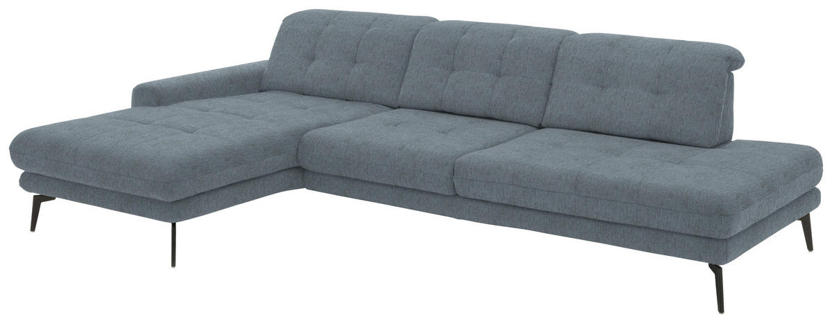 ECKSOFA in Flachgewebe Blaugrau  - Blaugrau/Schwarz, Design, Textil/Metall (190/309cm) - Beldomo Style