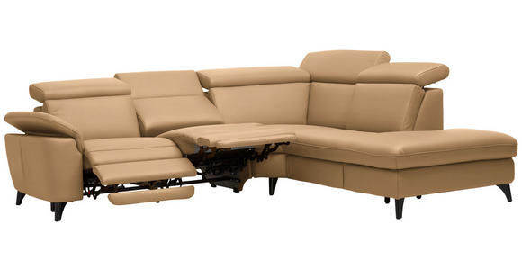 ECKSOFA in Echtleder Honig  - Schwarz/Honig, Design, Leder/Metall (285/239cm) - Cantus