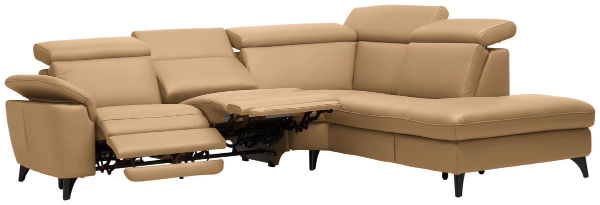 ECKSOFA in Echtleder Honig  - Schwarz/Honig, Design, Leder/Metall (285/239cm) - Cantus