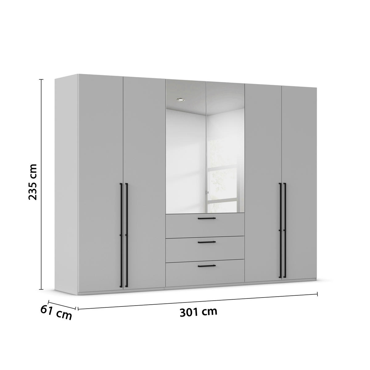 DREHTÜRENSCHRANK 301/235/61 cm,  in Weiß, Weiß Hochglanz, 6-türig  - Chromfarben/Weiß Hochglanz, Basics, Glas/Holzwerkstoff (301/235/61cm) - Novel