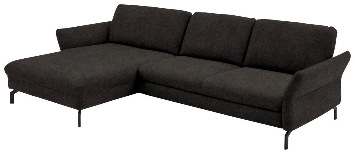 ECKSOFA in Velours Dunkelbraun  - Dunkelbraun/Schwarz, Design, Textil/Metall (179/306cm) - Beldomo System