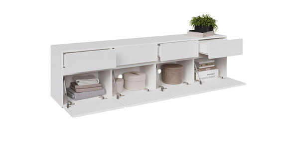 LOWBOARD  200/52,8/40 cm 4 Schublade(n) stehend, in verschiedenen Holzdekoren erhältlich  - Silberfarben/Weiß, Design, Holzwerkstoff (200/52,8/40cm) - Xora