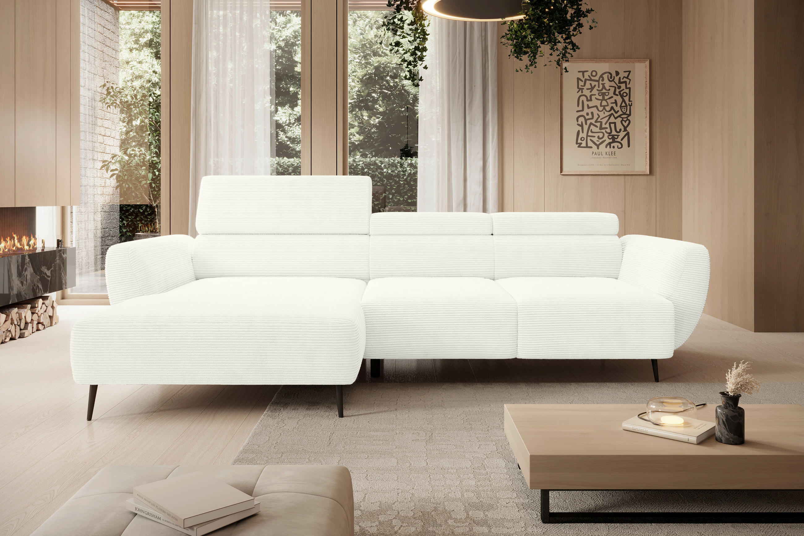 ECKSOFA in Cord Creme  174/277 cm  - Creme/Schwarz, KONVENTIONELL, Textil/Metall (174/277cm) - Carryhome