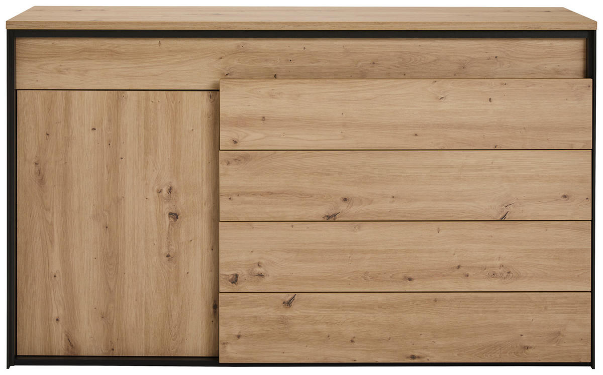 KOMMODE , 165/95/42 cm, 4 Schublade(n)  - Schwarz/Eiche Artisan, Design, Holzwerkstoff (165/95/42cm) - Voleo