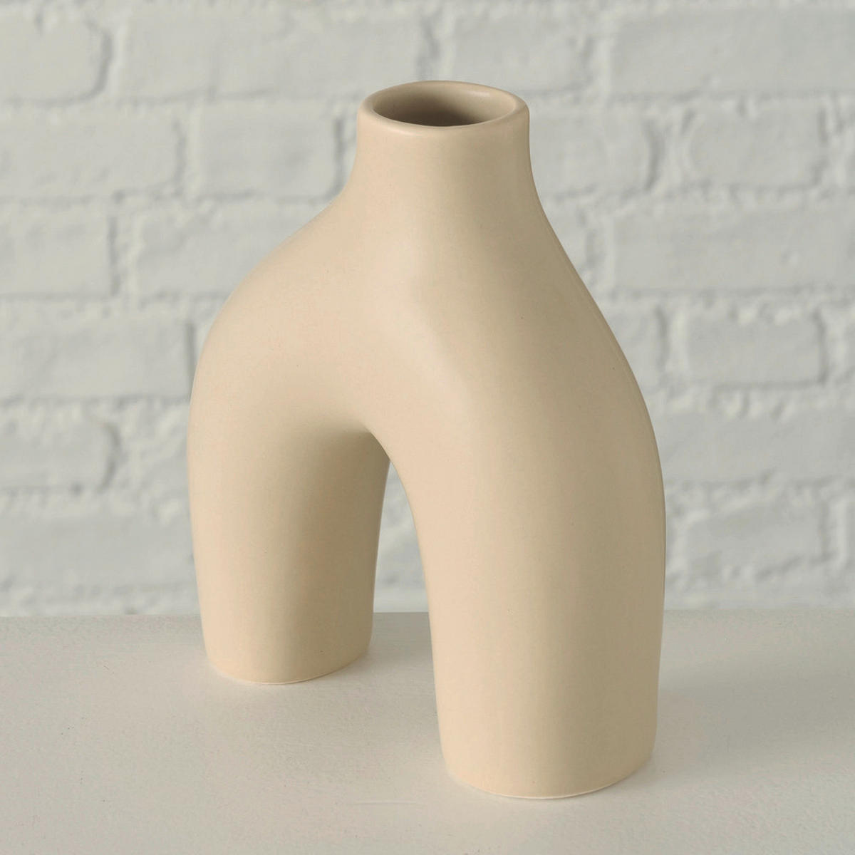 VÁZA 17 cm  - bézs/fehér, Basics, kerámia (15/6/17cm)