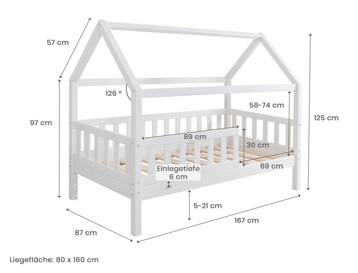 HAUSBETT 80/160 cm Weiss  - Weiss/Naturfarben, Modern, Holz (80/160cm) - MID.YOU