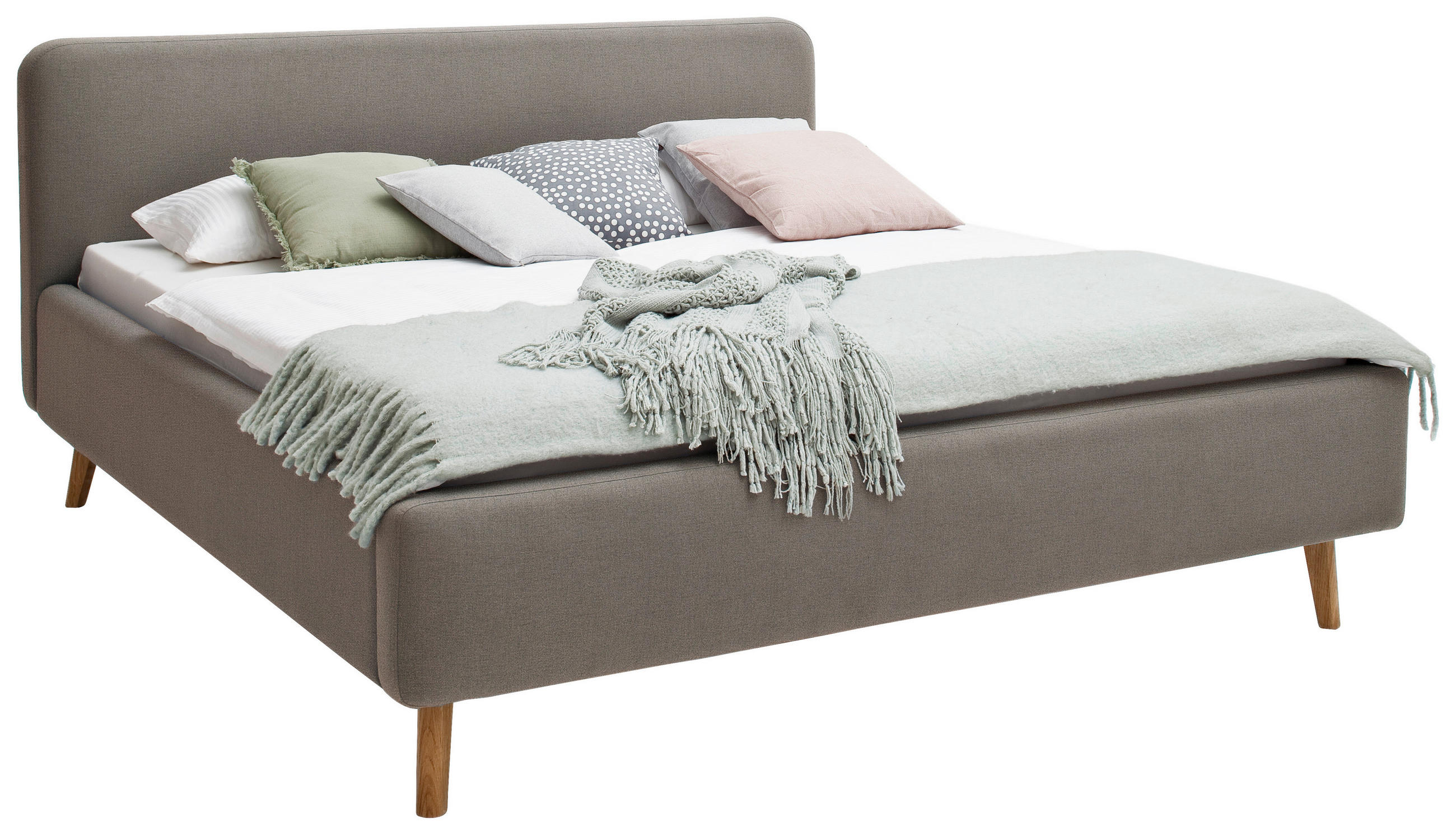POLSTERBETT 180/200 cm  in Taupe  - Taupe/Eichefarben, Design, Holz/Textil (180/200cm) - Livetastic