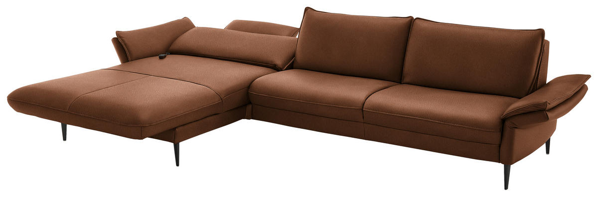 ECKSOFA  in Echtleder Cognac  172/334 cm  - Cognac/Schwarz, Design, Leder/Metall (172/334cm) - Hukla