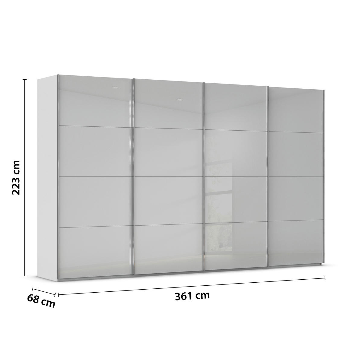 SCHWEBETÜRENSCHRANK 361/223/68 cm 4-türig Seidengrau  - Chromfarben/Seidengrau, Design, Glas/Holzwerkstoff (361/223/68cm) - Novel