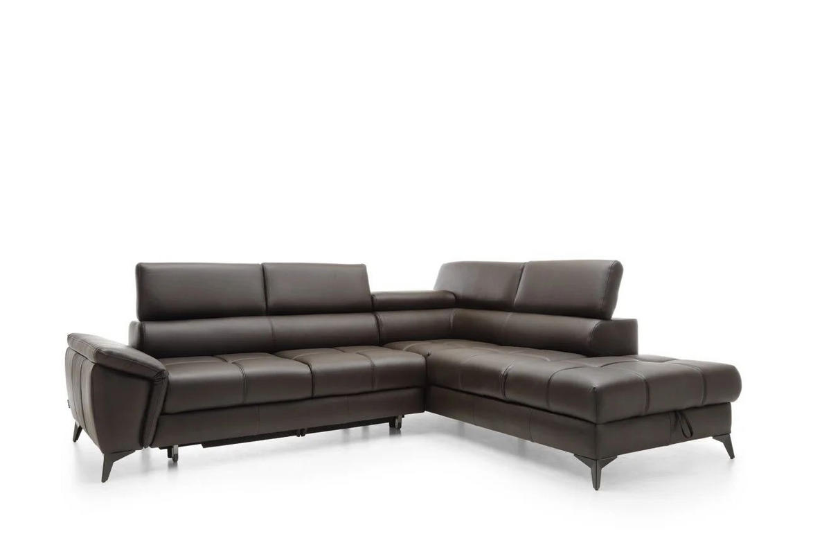 UGAONA GARNITURA tamnobraon  - tamnobraon/crna, Moderno, koža/metal (265x222/75-95/98cm) - Welnova