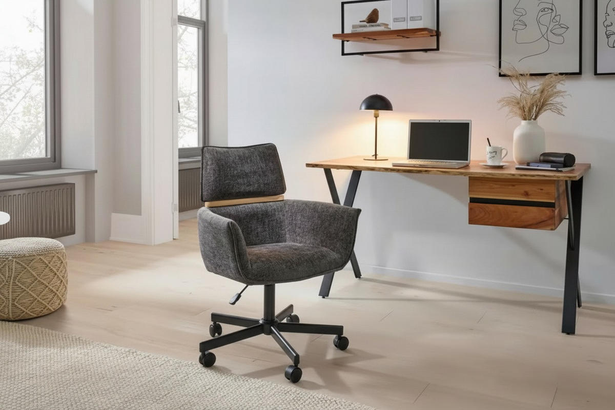 OTOČNÁ STOLIČKA, tkaná textília, tmavosivá - čierna/tmavosivá, Modern, kov/drevo (62/86/56cm) - MID.YOU