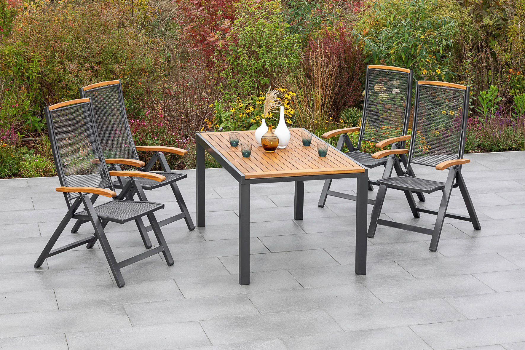 GARTENKLAPPSESSEL Akazie Aluminium Schwarz, Akaziefarben  - Schwarz/Akaziefarben, KONVENTIONELL, Holz/Metall (60/114/79cm) - Gardenson
