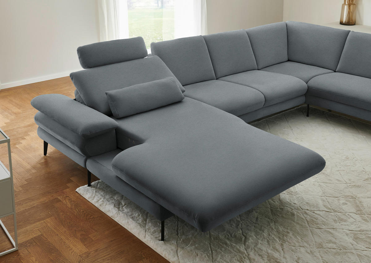 WOHNLANDSCHAFT Chenille, Flachgewebe Dunkelgrau  - Dunkelgrau/Schwarz, Design, Textil/Metall (180/344/208cm) - Dieter Knoll