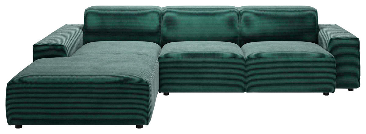 ECKSOFA 9125 in Cord Dunkelgrün  189/300 cm  - Dunkelgrün/Schwarz, Design, Kunststoff/Textil (189/300cm) - Pure Home Lifestyle