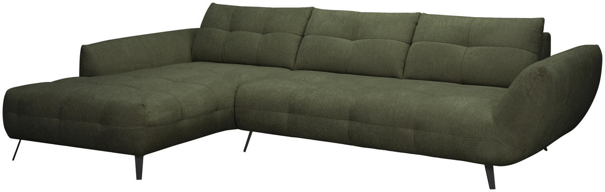 ECKSOFA Dunkelgrün Chenille Armlehnenkissen, Rücken echt, Sitztiefenverstellung  - Dunkelgrün/Schwarz, KONVENTIONELL, Textil/Metall (215/313cm) - Hom`in