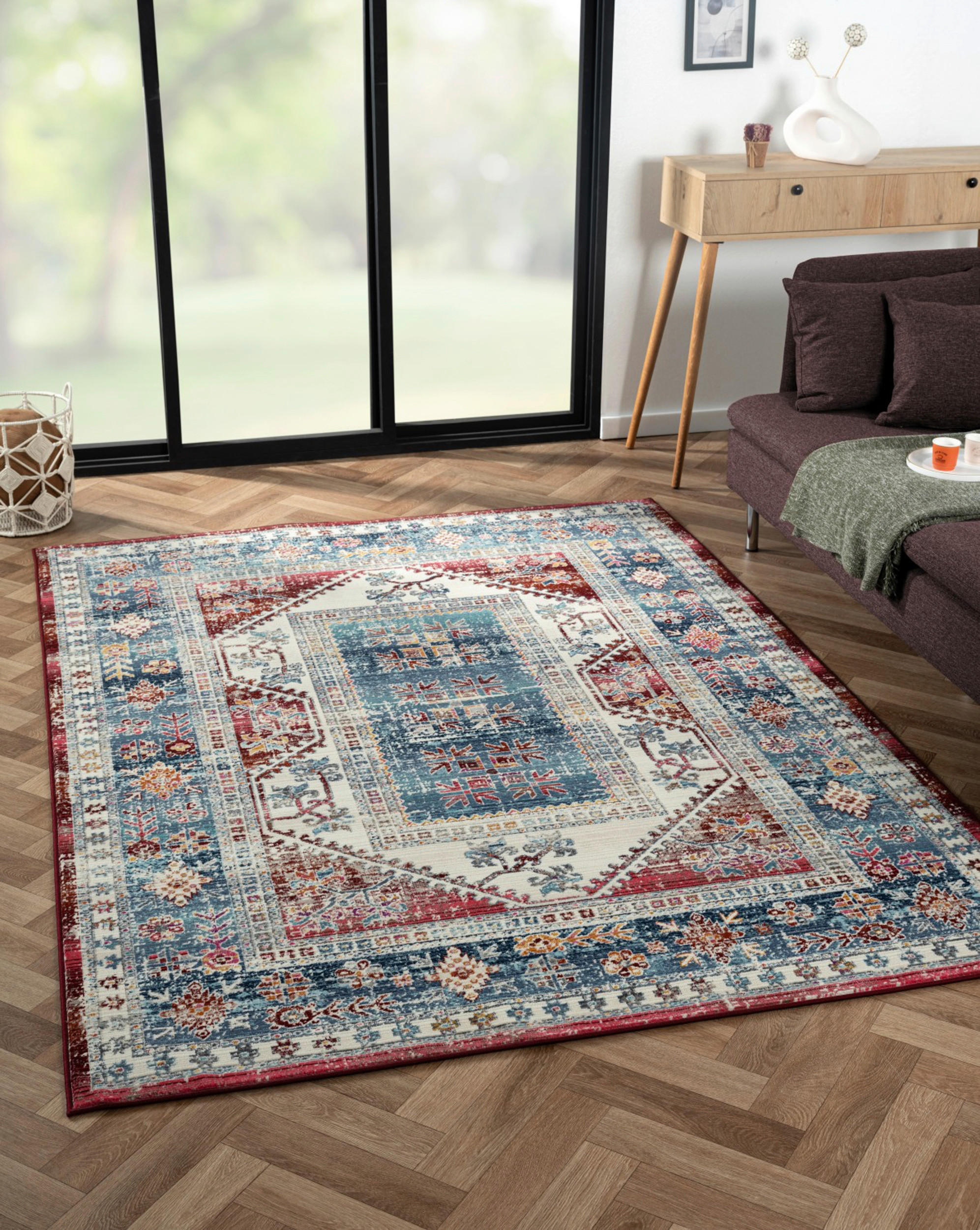 FLACHWEBETEPPICH 170/240 cm Elfi 1  - Blau/Rot, Basics, Textil (170/240cm)