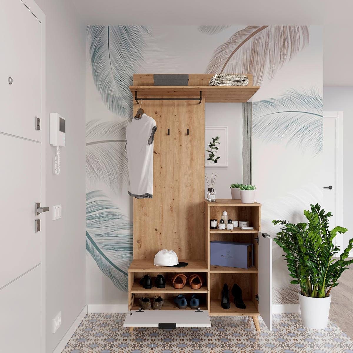 GARDEROBE  in 100/202/40 cm  - Weiß/Eiche Artisan, Design, Glas/Holzwerkstoff (100/202/40cm) - home24