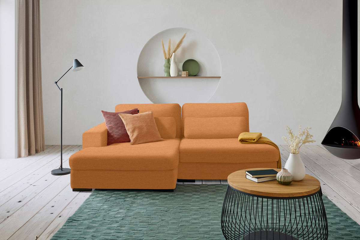 ECKSOFA in Cord, Velours Rostfarben  - Rostfarben/Schwarz, Design, Kunststoff/Textil (158/223cm) - Lomoco