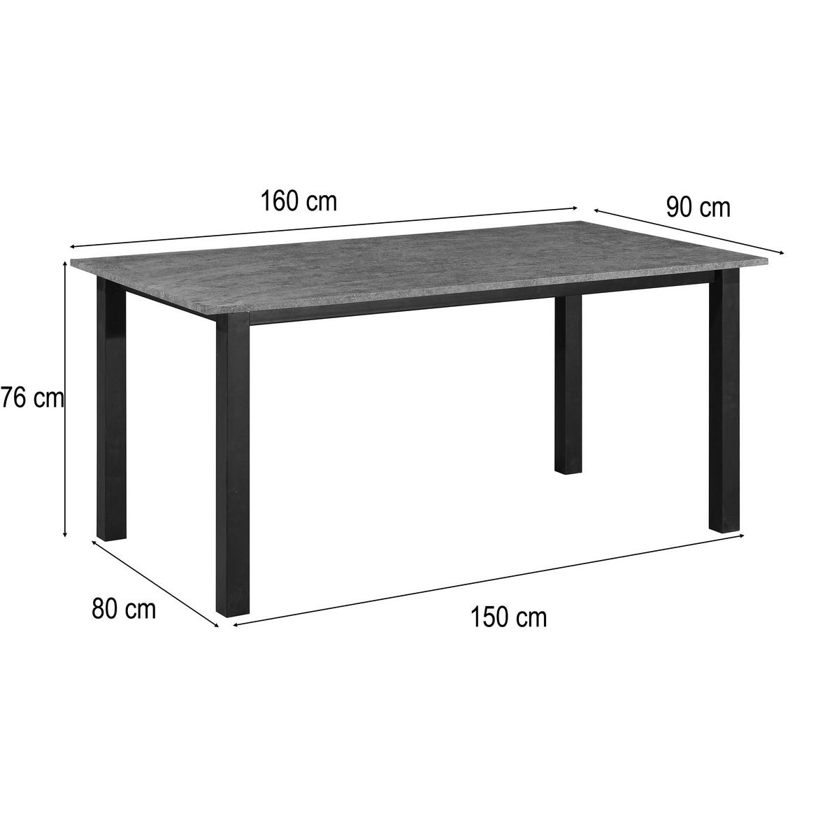 ESSTISCH 160/90/76 cm Nachbildung  Metall, Holzwerkstoff gastro- und objekttauglich rechteckig Grau  - Schwarz/Grau, MODERN, Holzwerkstoff/Metall (160/90/76cm) - MID.YOU