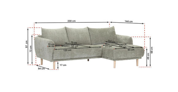 ECKSOFA Rostfarben Flachgewebe  - Rostfarben/Buchefarben, KONVENTIONELL, Holz/Textil (230/144cm) - Carryhome