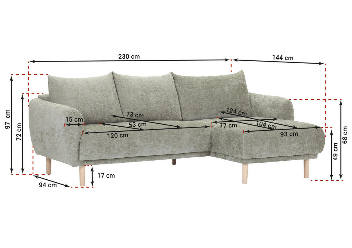 HÖRNSOFFA i flatväv mörkgrå  - mörkgrå/bokfärgad, Klassisk, trä/textil (230/144cm) - Livetastic