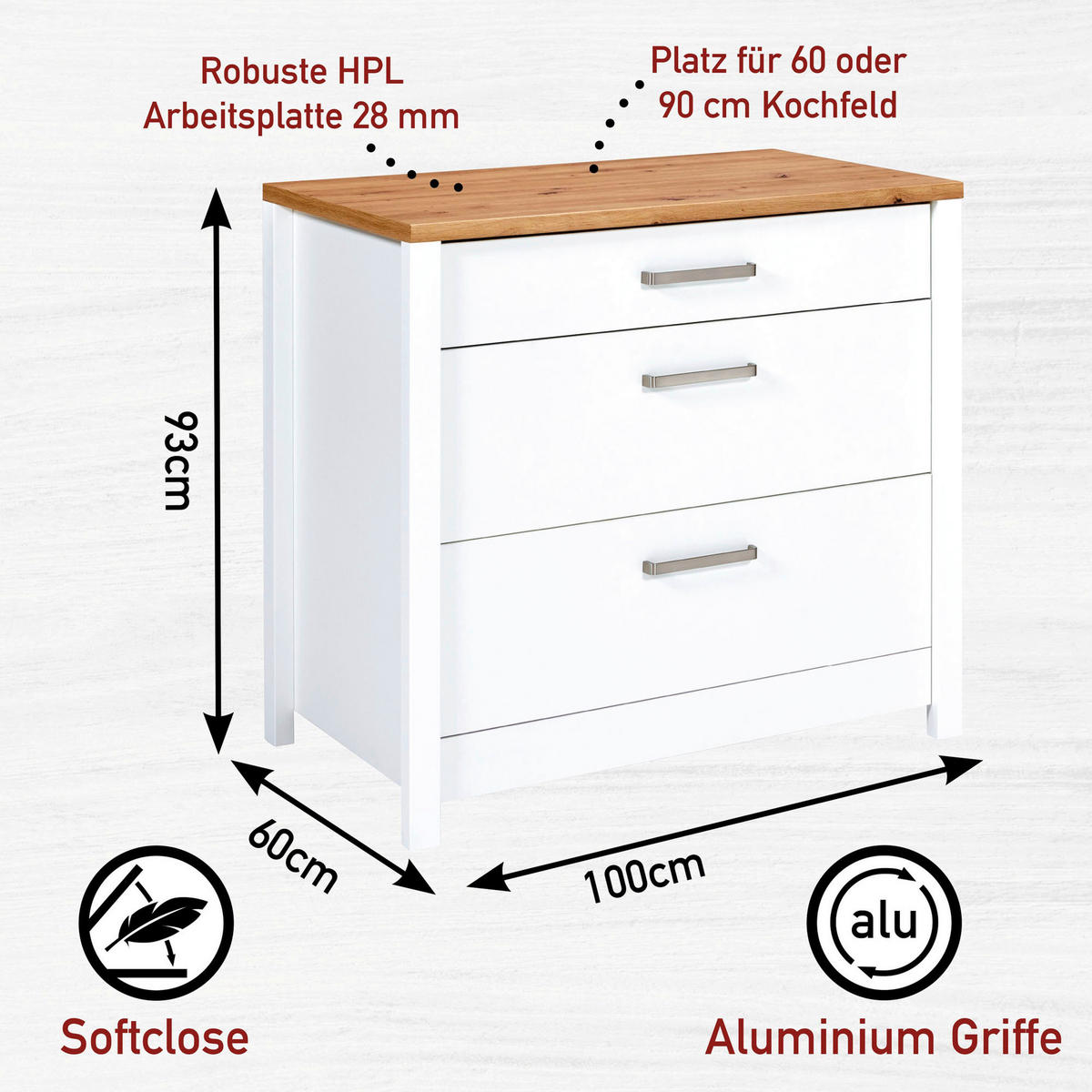KÜCHENLEERBLOCK   in Weiß, Eiche Artisan  - Silberfarben/Weiß, MODERN, Glas/Holzwerkstoff (370/167/60cm) - home24
