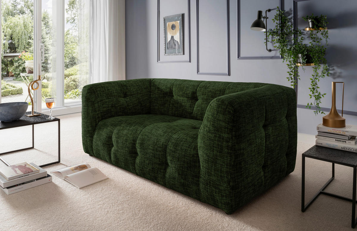 2-SITZER-SOFA in Struktur Dunkelgrün  - Dunkelgrün/Schwarz, Design, Kunststoff/Textil (184/72/95cm) - Livetastic