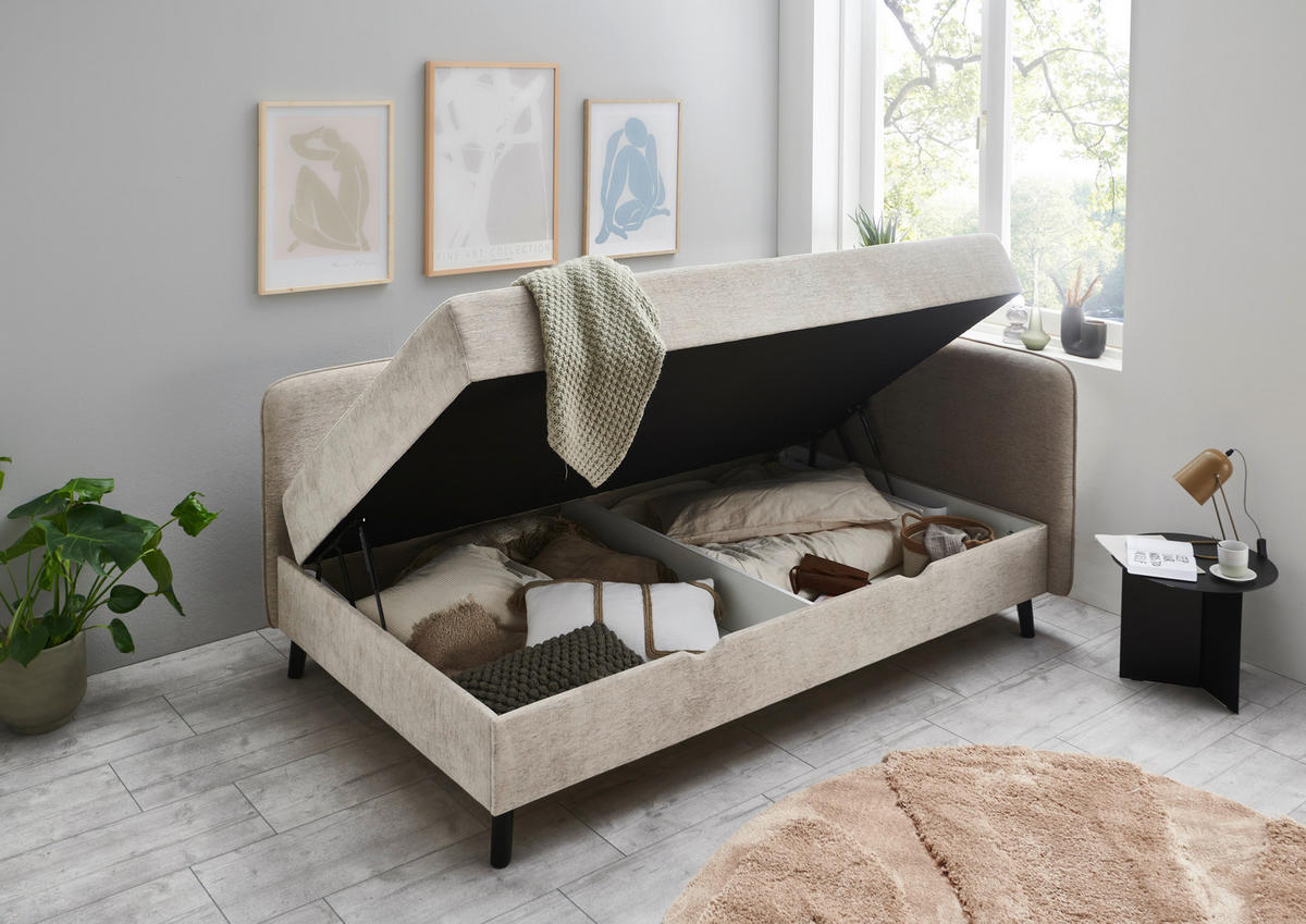 BOXBETT 120/200 cm  in Beige  - Beige/Schwarz, Design, Holz/Textil (120/200cm) - Boxxx