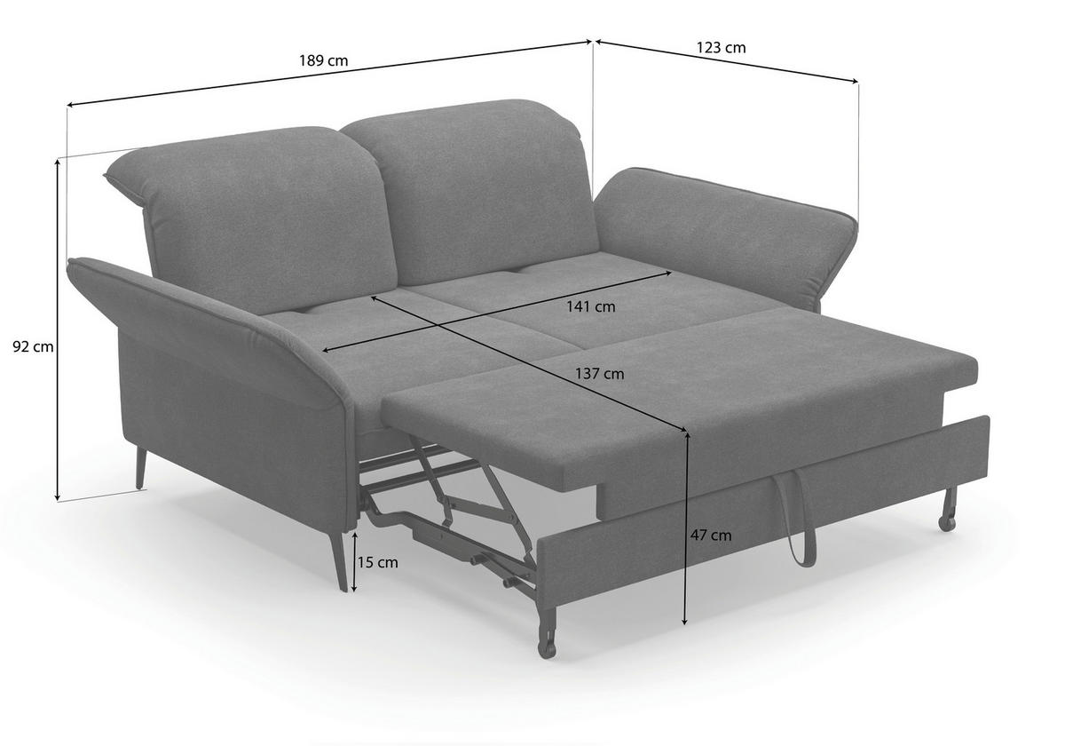 2,5-SITZER in Flachgewebe Creme  - Creme/Schwarz, Konventionell, Textil/Metall (189/92/123cm) - Sit & More