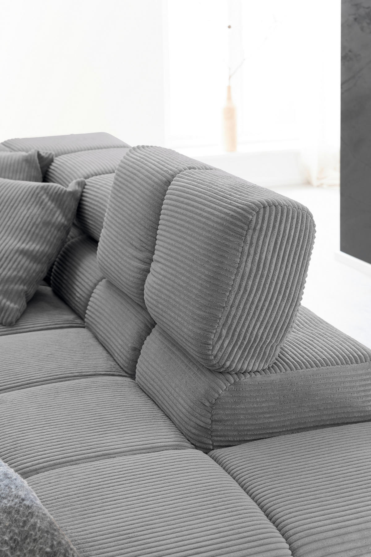ECKSOFA in Cord Dunkelgrau  - Dunkelgrau/Schwarz, Design, Textil/Metall (321/216cm) - Hom`in