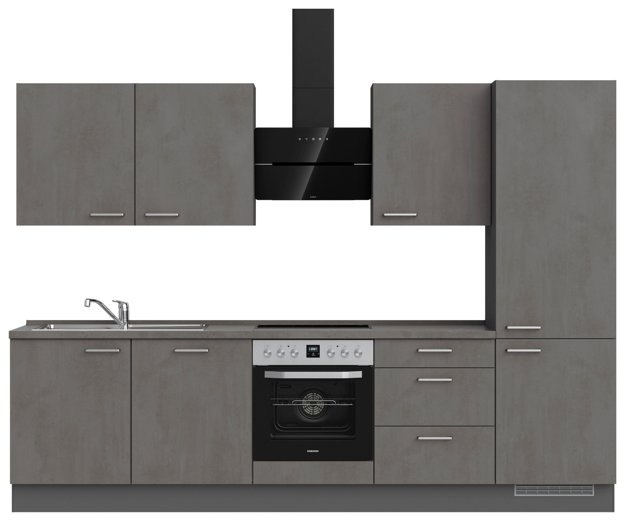 KÜCHENLEERBLOCK 300 cm   in Schieferfarben  - Schieferfarben/Edelstahlfarben, MODERN, Holzwerkstoff/Metall (300cm) - Nobilia