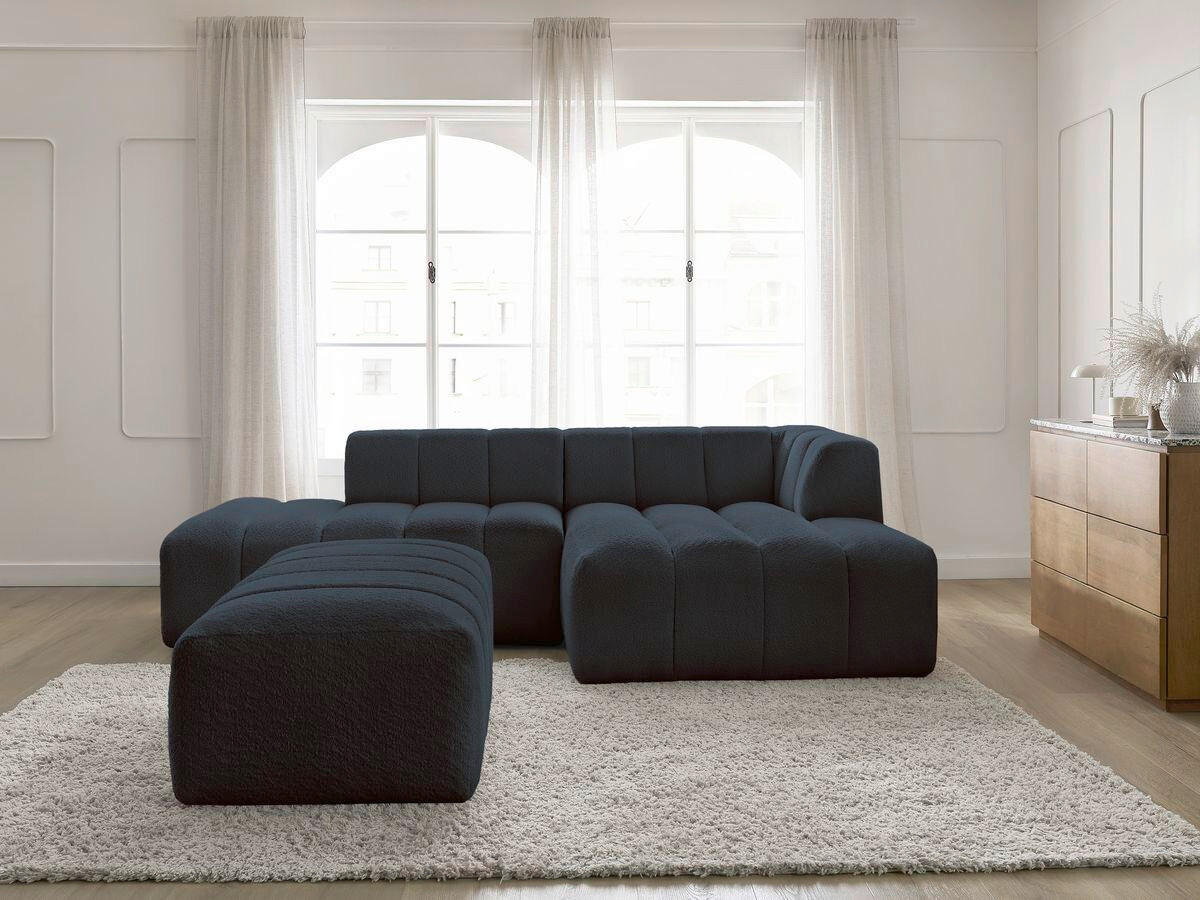 ECKSOFA  ANNECY Dunkelblau Bouclé  - Schwarz/Dunkelblau, MODERN, Kunststoff/Textil (262/170cm)