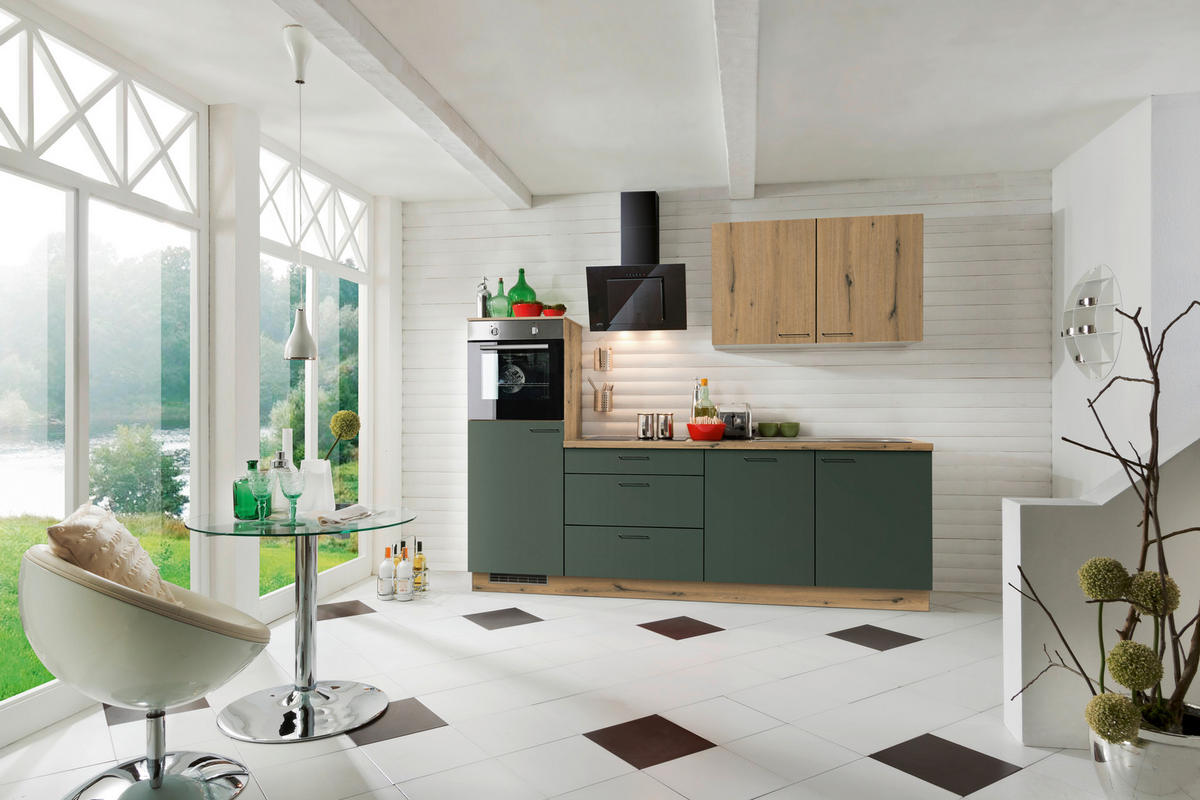 KÜCHENBLOCK 270 cm   in Eichefarben, Dunkelgrün  - Dunkelgrün/Eichefarben, KONVENTIONELL, Holzwerkstoff/Metall (270cm) - Welnova