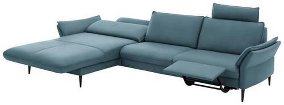 ECKSOFA Blau Echtleder  - Blau/Schwarz, Design, Leder/Metall (172/334cm) - Hukla