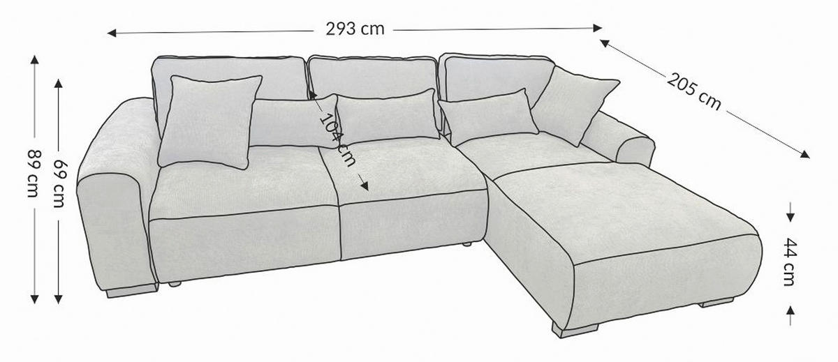 ECKSOFA Graphitfarben Chenille  - Graphitfarben/Grau, KONVENTIONELL, Kunststoff/Textil (293/205cm) - Carryhome