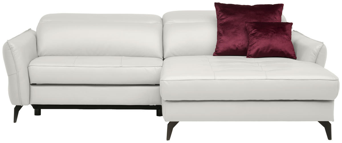 ECKSOFA Creme Echtleder  - Creme/Schwarz, Design, Leder/Metall (246/175cm) - Livetastic