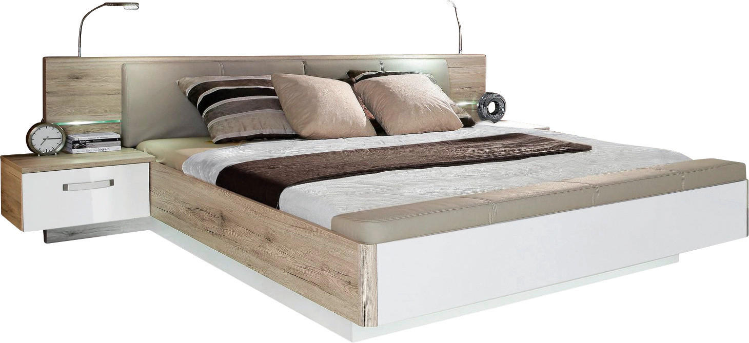 BETTANLAGE - Eichefarben/Weiß Hochglanz, Design (180/200cm) - Carryhome