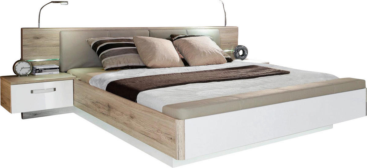 BETTANLAGE - Eichefarben/Weiß Hochglanz, Design (180/200cm) - Carryhome