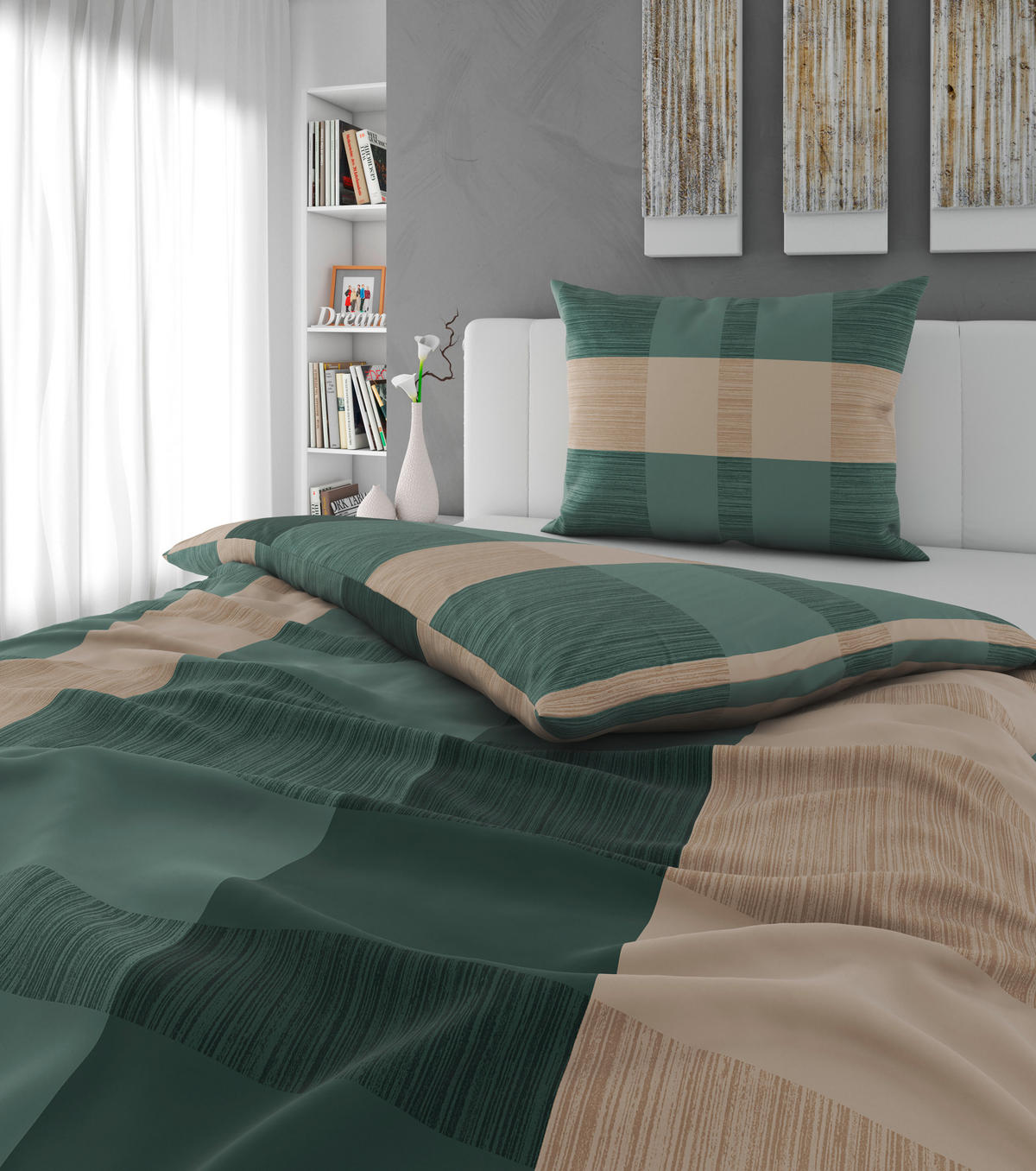 BETTWÄSCHE 2-teilig 140/200 cm  - Beige/Grün, KONVENTIONELL, Textil (140/200cm) - Esposa