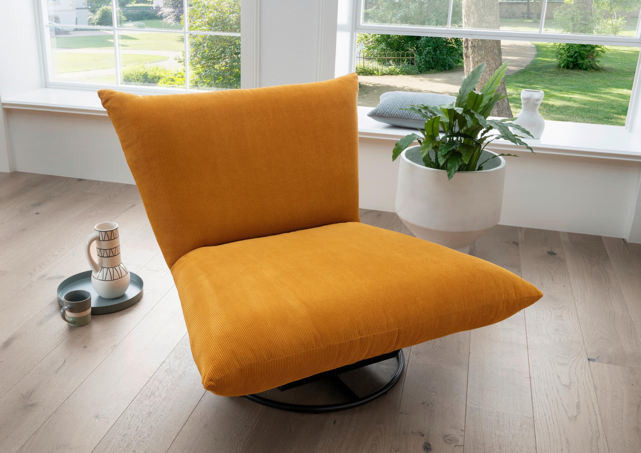 RELAXSESSEL Lesesessel Cord    - Gelb/Schwarz, Design, Textil/Metall (100/78/96cm) - Livetastic