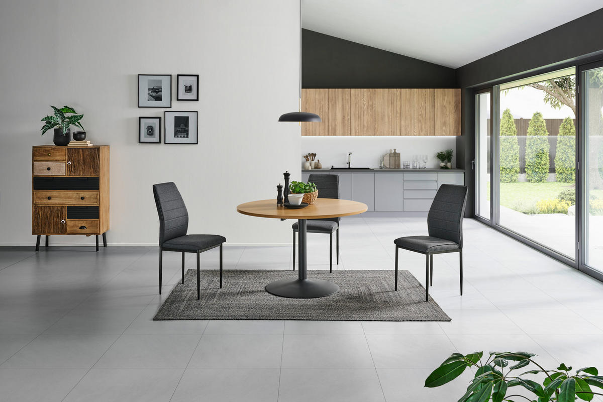 ÉTKEZŐASZTAL - fekete/tölgyfa, Lifestyle, faalapú anyag/fém (120/120/76cm) - MID.YOU