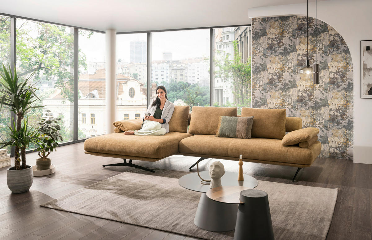 ECKSOFA in Chenille Honig  - Schwarz/Honig, Design, Textil/Metall (334/168cm) - Dieter Knoll