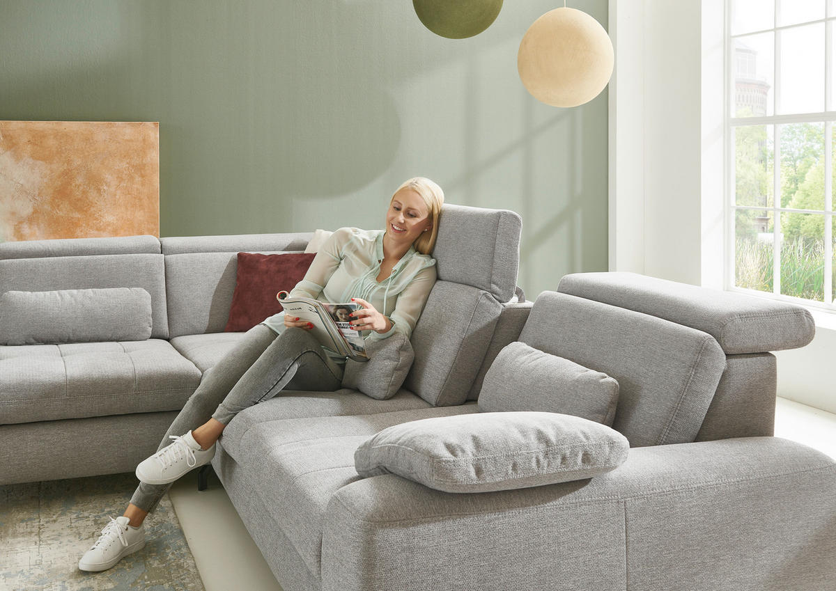ECKSOFA Hellgrau Chenille  - Hellgrau/Schwarz, Design, Textil/Metall (220/310cm) - Beldomo Style