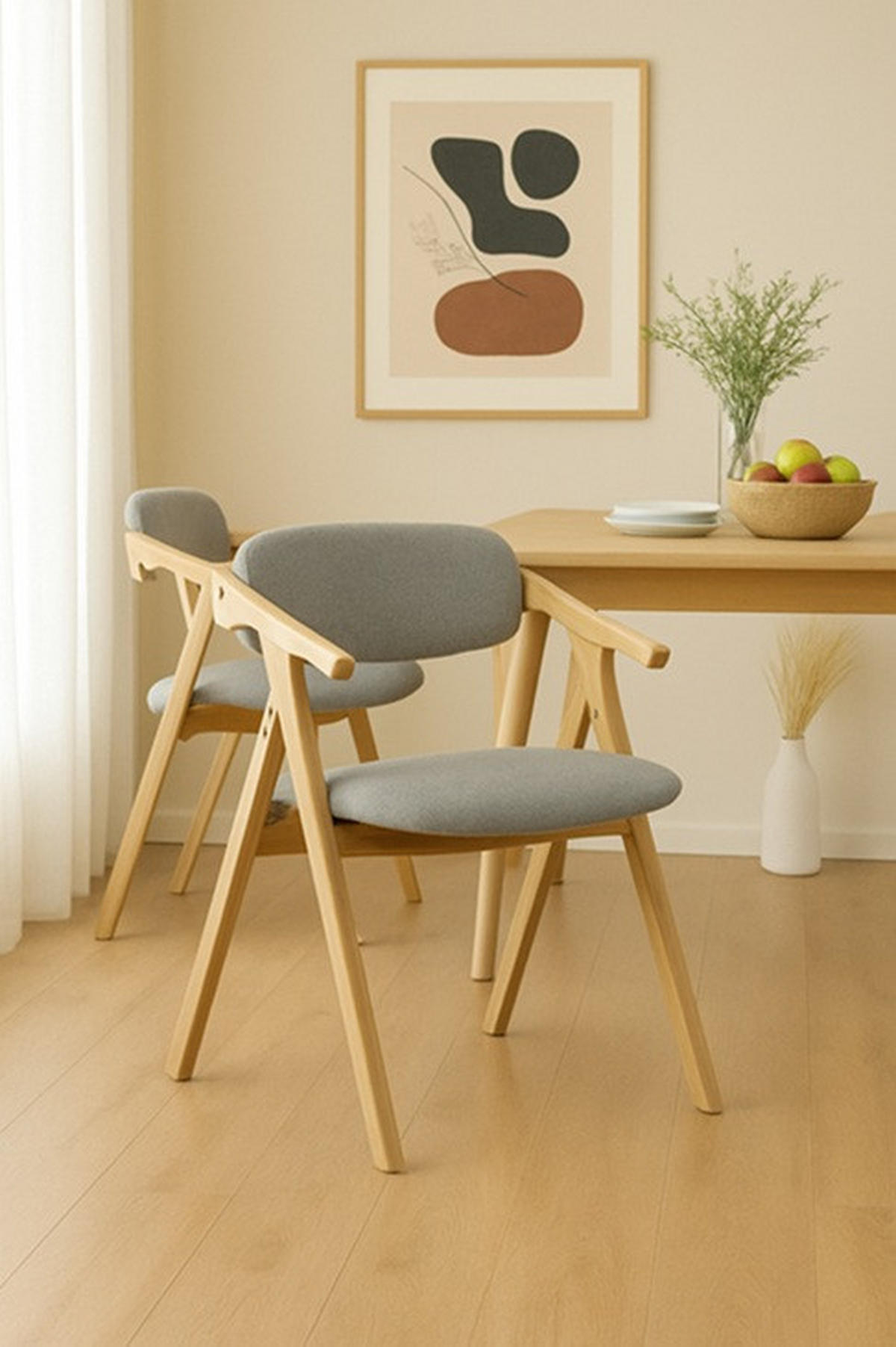 ARMLEHNSTUHL in Holz, Textil Grau  - Naturfarben/Grau, MODERN, Holz/Textil (53/78/47cm) - MID.YOU