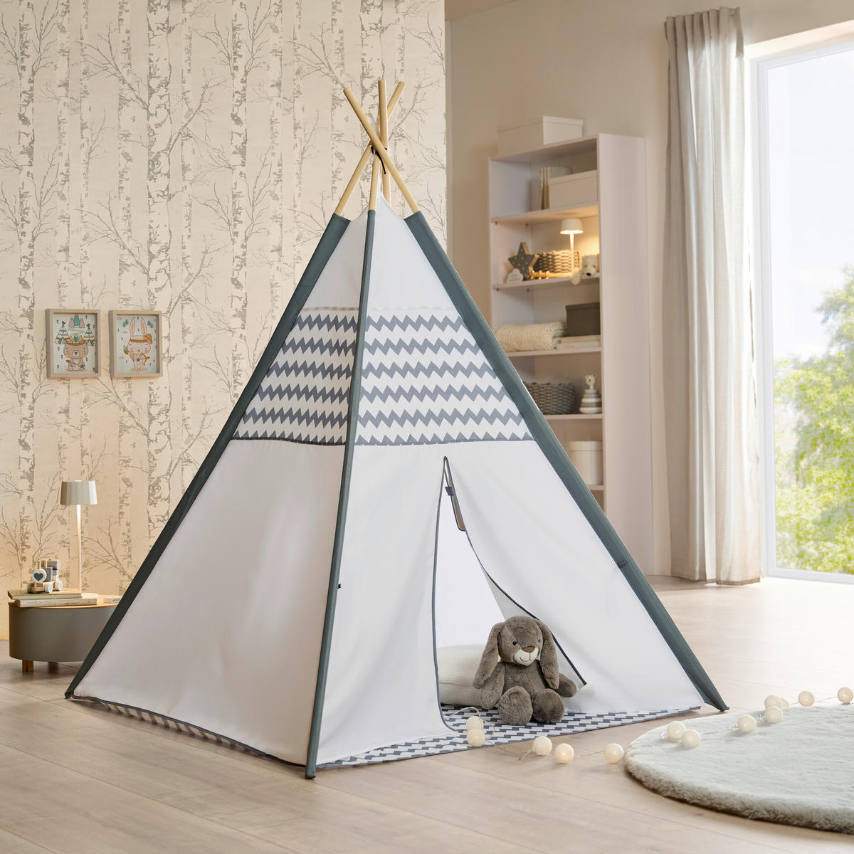 SPIELZELT - Hellgrau/Weiß, Basics, Holz/Textil (120/150/120cm) - My Baby Lou