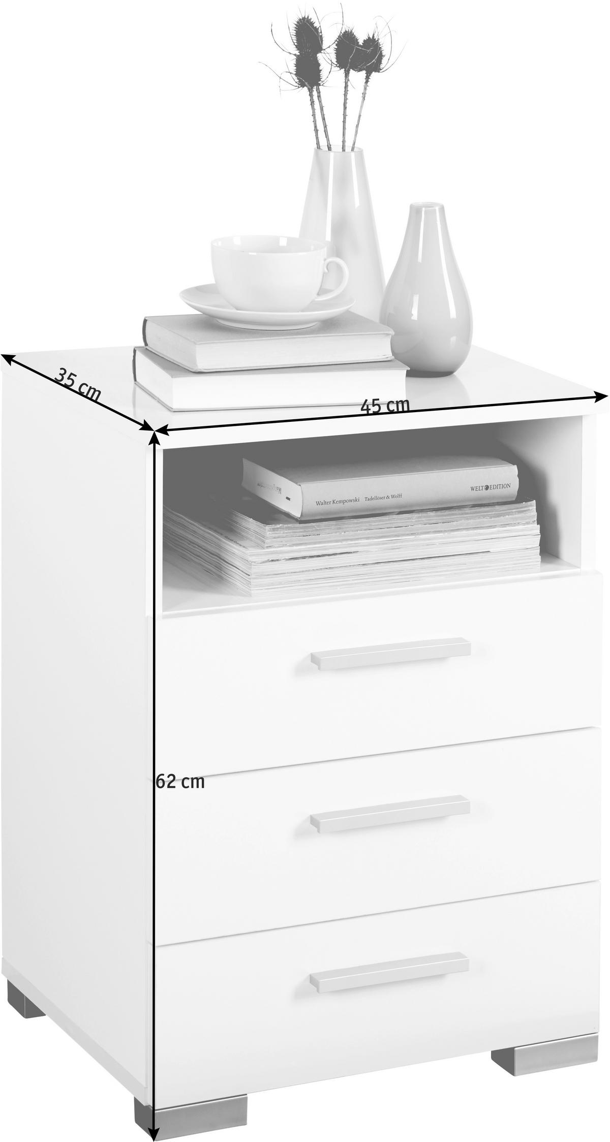ÉJJELISZEKRÉNY magasfényű fehér  - alumíniumszínű/magasfényű fehér, Konventionell, műanyag/faalapú anyag (45/62/35cm) - Carryhome