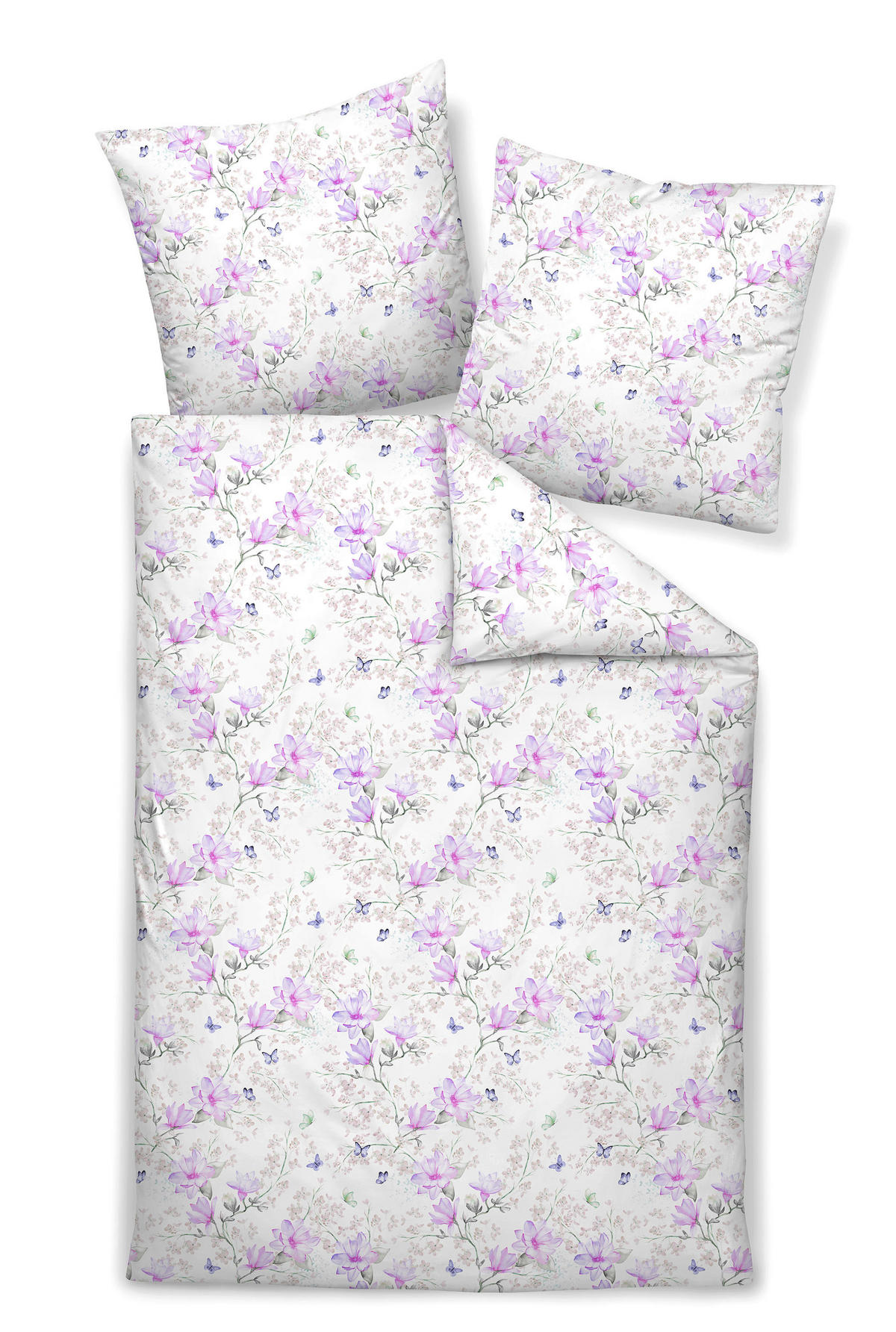 BETTWÄSCHE Milano Makosatin 155/220 cm  - Salbeigrün/Lila, Basics, Textil (155/220cm) - Janine